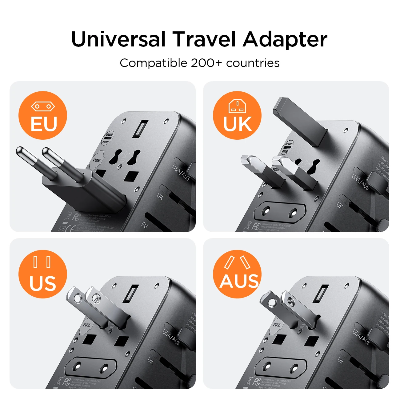 Joyroom 17W International Power Adapter 3xUSB-A & 1 USB-C All in One Universal Travel Adapter Wall Charger for Europe USA UK AU - Image 2
