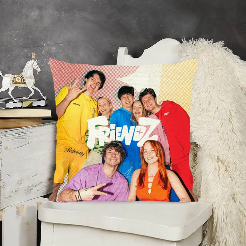 1pc Friendz 그룹 사진 인쇄 쿠션 커버, 2D 양면 폴리에스테르 쿠션 케이스, 다채로운 친구 그룹 장식 베개, Gi
