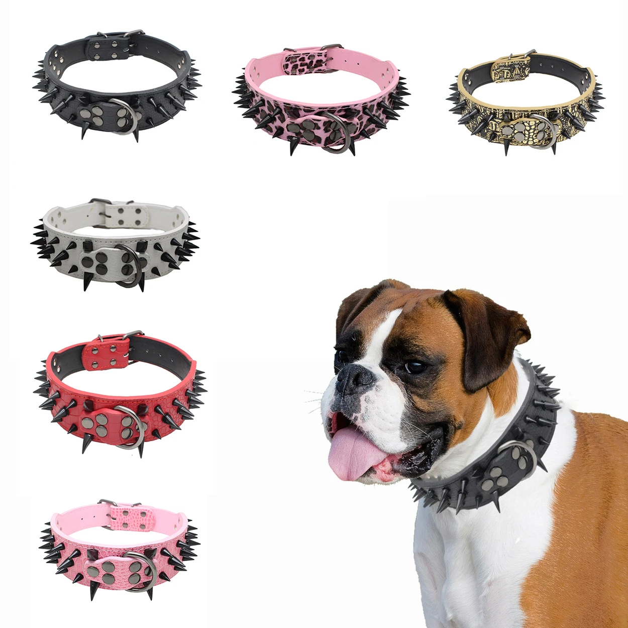 Dog Collar Wide Sharp Spiked Dog Studded Leather Collar Big Dog Spiked Collar 2 Aliexpress