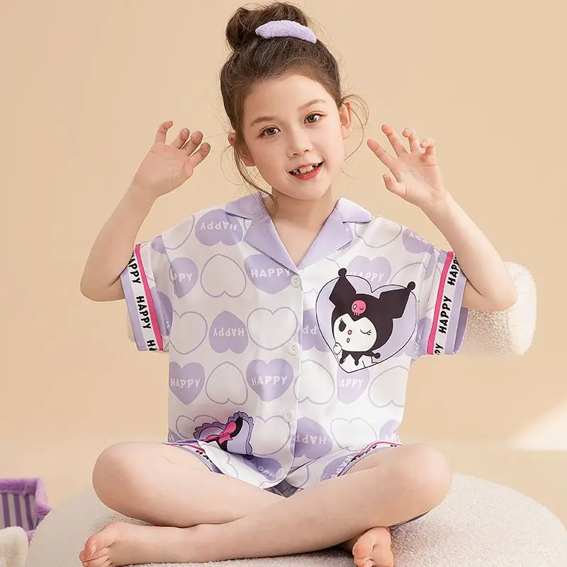 

Girly Heart Kawaii Hello Kitty My Melody Anime Short Shirt Pants Pajamas Children Cute Kuromi Short Sleeve Clothing Kids Gifts
