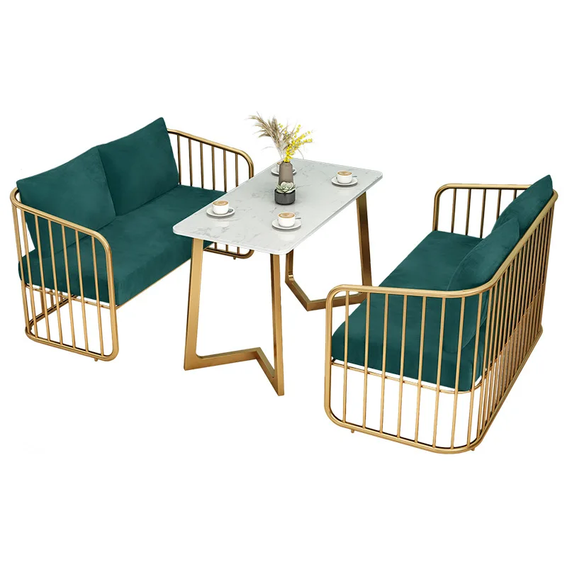 Commercial wholesale cheap modern furniture gold painted metal double seat sofa and marble table restaurant cafe table&chair set бра mantra paola painted gold 3548