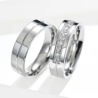 Stainless Steel Set Drill Wedding Couple Rings for Women Men Lover Anniversary Jewelry Gifts 2