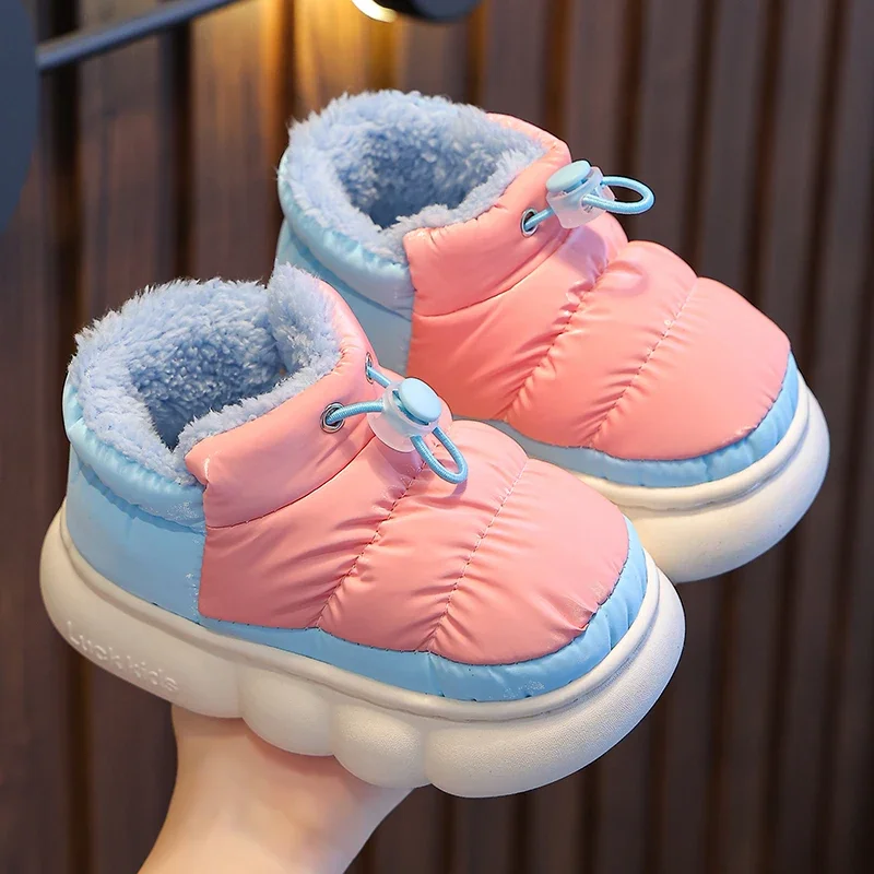 kids slippers plush slippers cotton slippers Winter Waterproof Cotton Slippers Children's Cartoon Non-slip Soft Sole Kids Boys Girls Heel Wrap Warm Plush High Home Shoes
