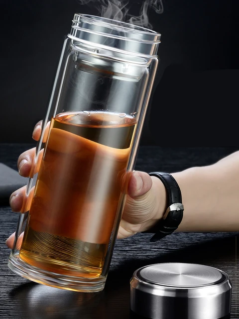 Leakproof Glass Tea Bottles With Infuser Stainless Steel Double Walled Bottle Portable Travel Drinking Lemon Water Cup 3