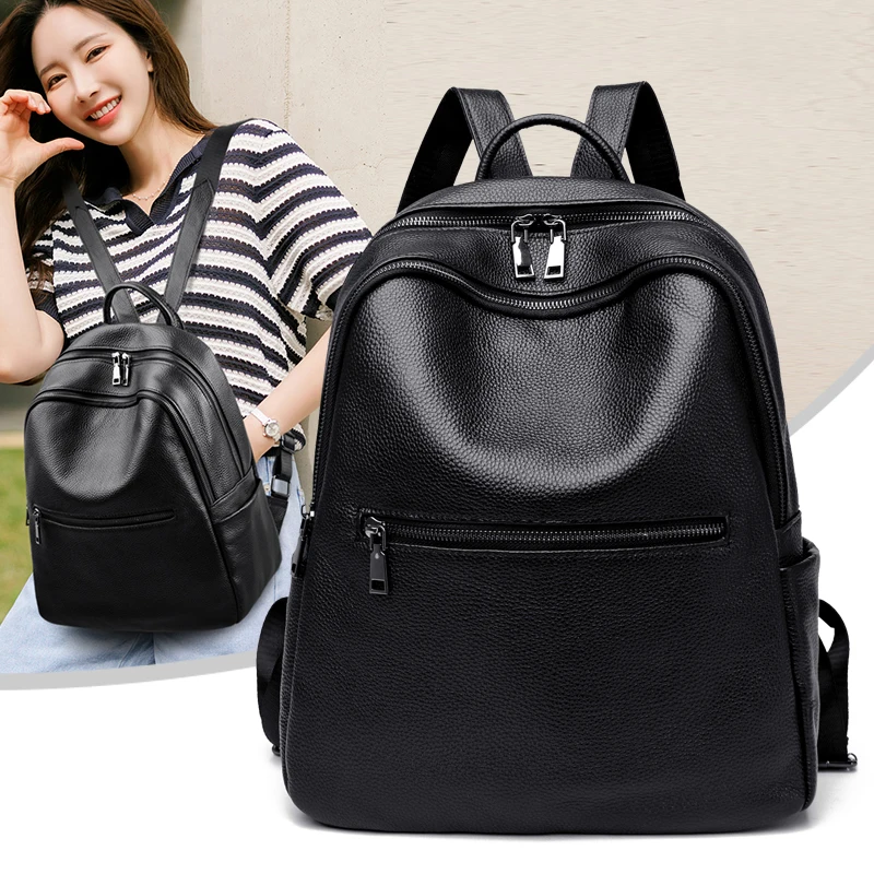 100% Genuine Leather Backpacks For Women Cowhide High Capacity Waterproof Backpack Trendy Women Bags Girl Travel School Bags 2