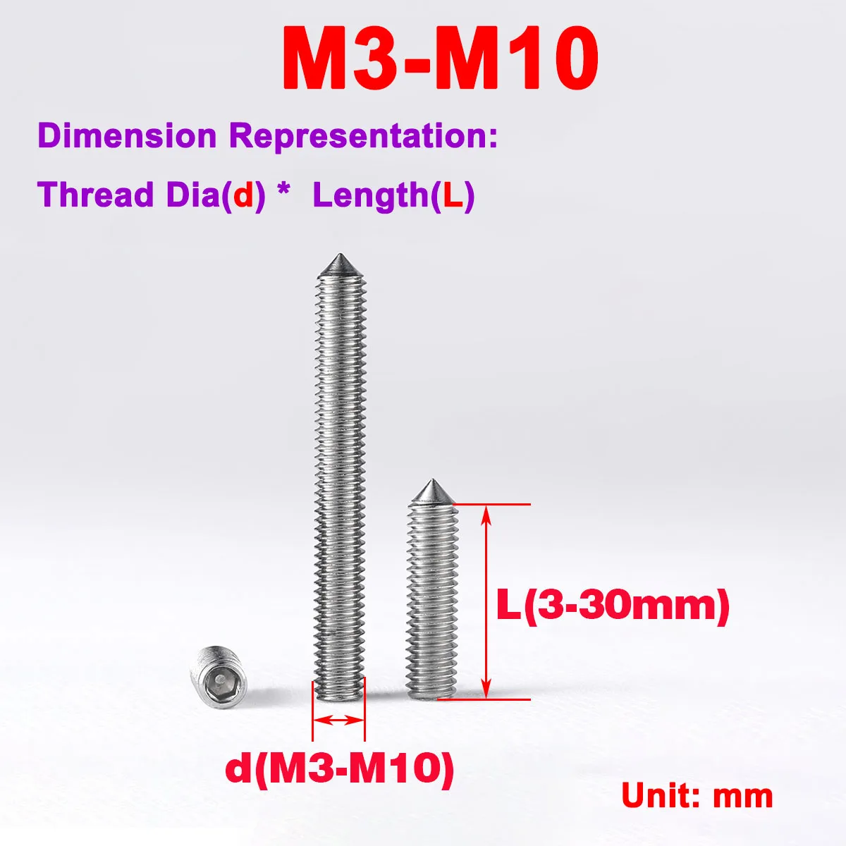 

316 Stainless Steel Tip Set Screw, Headless Hexagon Socket Screw M3-M10