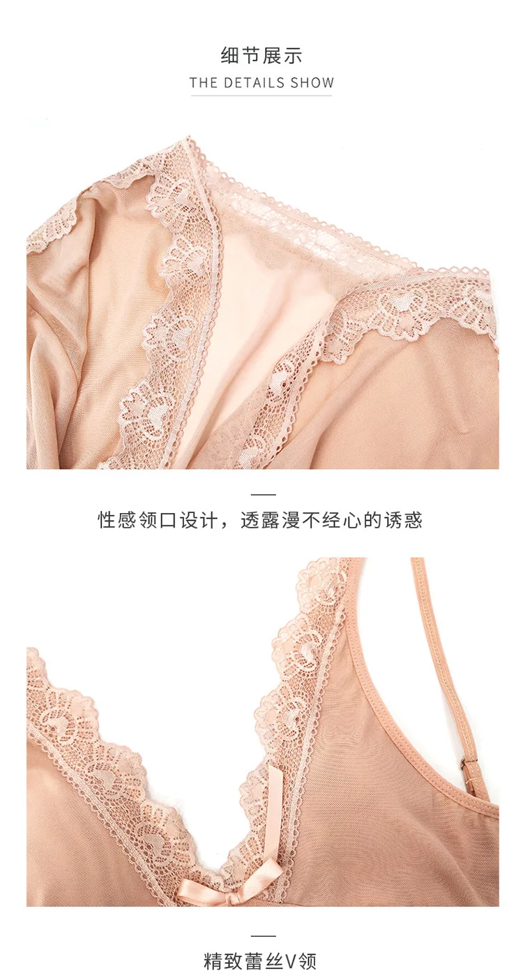 Drei Stück Set frauen Dessous Braut Mesh Spitze Sexy Nighty Für Frau Nacht Kleid Frühling Sommer Nachtwäsche Weibliche Nachthemden – Detail 20