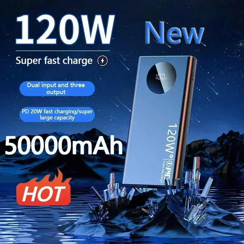 120w Super Fast Charging 50000mah Power Bank Phone Accessories Sufficient Ultralarge Capacity Mobile Power External Battery