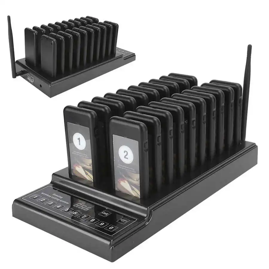 SU‑68Z Wireless Restaurant Buzzer Pager System 20 Coaster Receiver for Coffee Dessert Burger Shop Queue Calling System