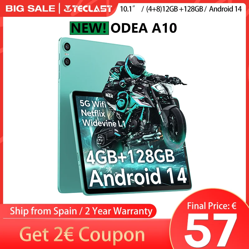 Teclast Odea A10 Kids Tablet, Widevine L1, 10.1 Inches, 12Gb(4Gb+8Gb) Ram, 128Gb Rom, 8 Cores, Unisoc T606, 1280X800, Android 14, Mali-G57, 6000Mah, 5Mp+2Mp, Supports Tf up to 1Tb, Gps