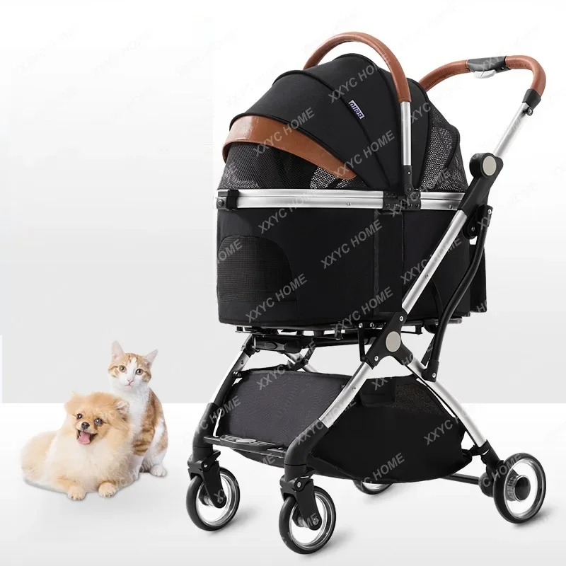 

Aluminium Alloy Detachable Pet Stroller for Corgi Teddy Cat Cart Load Bearing 15kg Dog Strollers for Small Dogs Dog Trolley