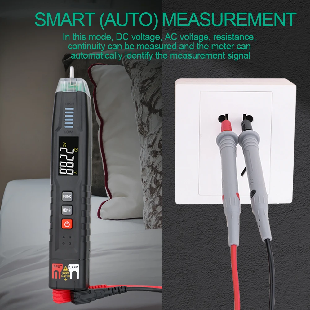 GVDA Smart Pen Type Multimeter Digital Multi-meter True RMS Auto Range DC AC Voltage Meter Voltmeter NCV Phase Sequence Tester