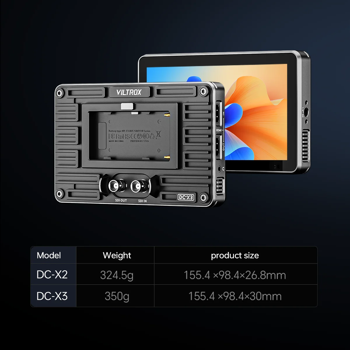 Viltrox DC-X2 DC-X3 カメラ出力用の6インチfhdモニター,DC-X2 nits,3D