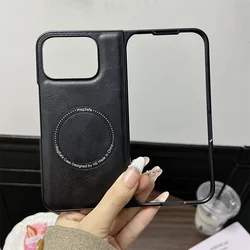 Luxury Leather MagSafe Phone Case with Wireless Charging and Shockproof Design for Pixel 9 Pro Fold (Black)