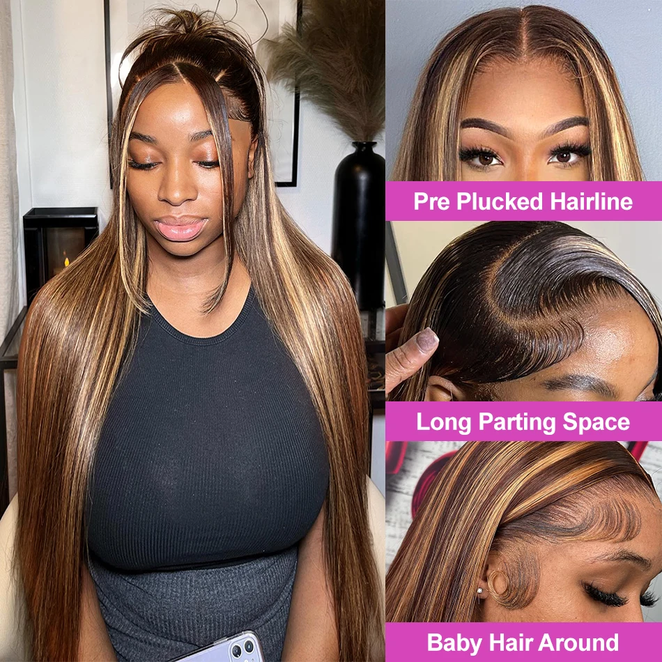 30 36Inch Bone Straight Ombre HD Colored 13x4 Lace Front Wig Brazilian 4/27 13x6 Highlight Human Hair Lace Frontal Wig For Women