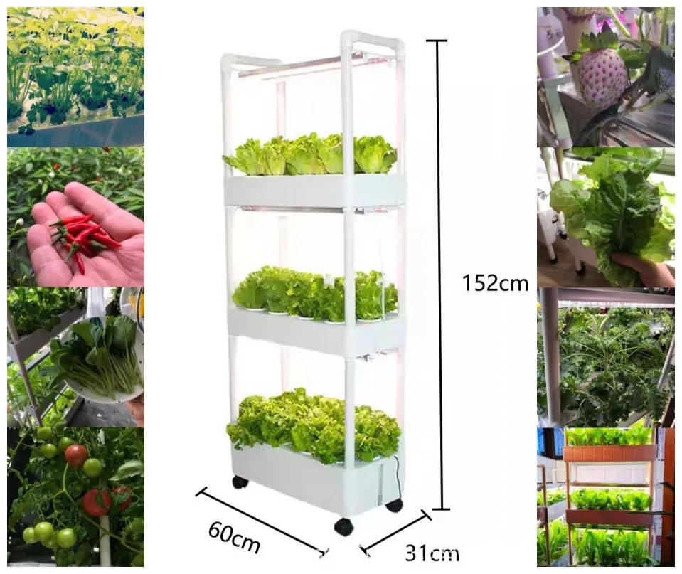 Kit de sistema hidropónico para interiores, torre de jardín para el hogar, 3 capas, 42 agujeros con 6 piezas de luz de cultivo