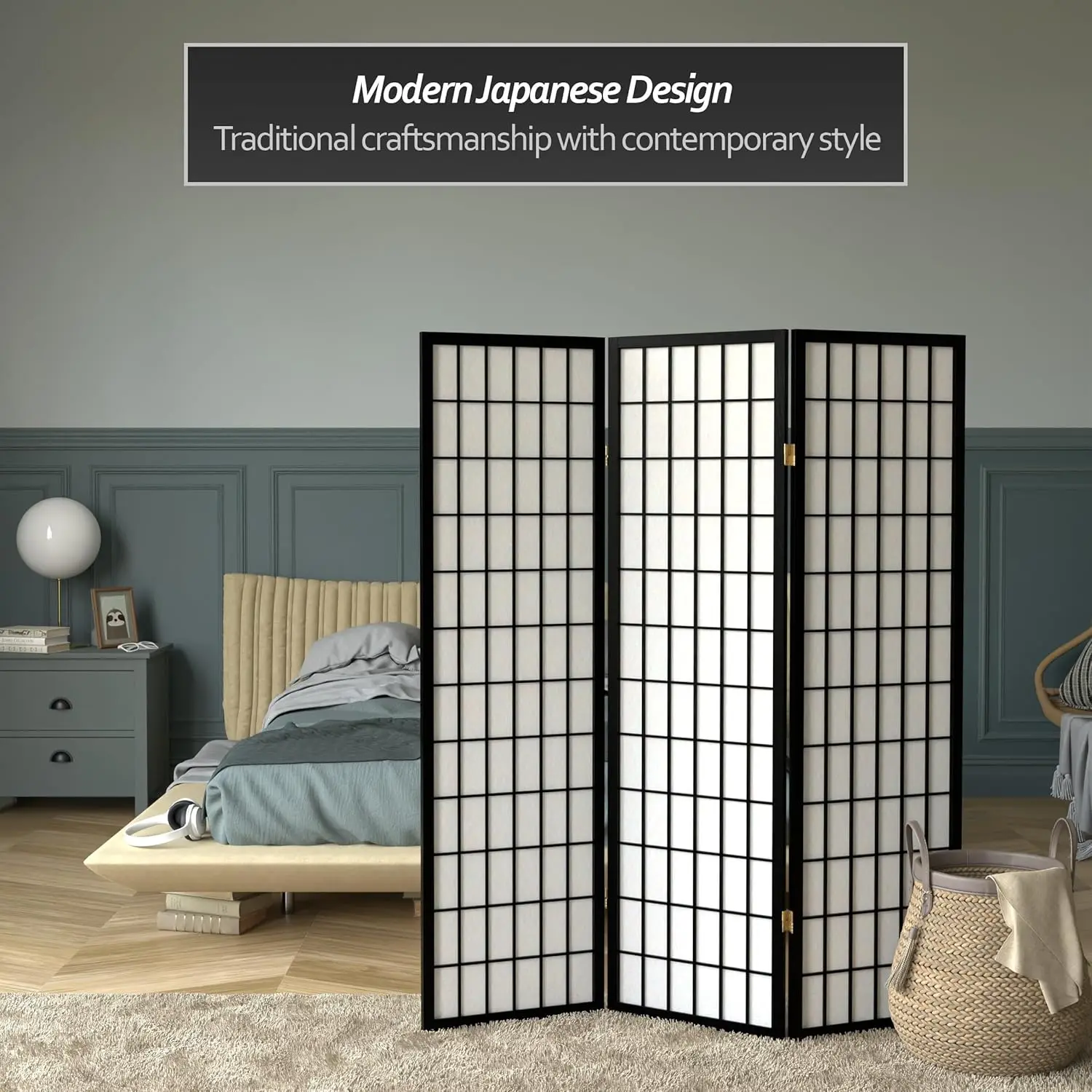 Wp60-Blk-3P Folding Screen, 3 Panel, Black 2