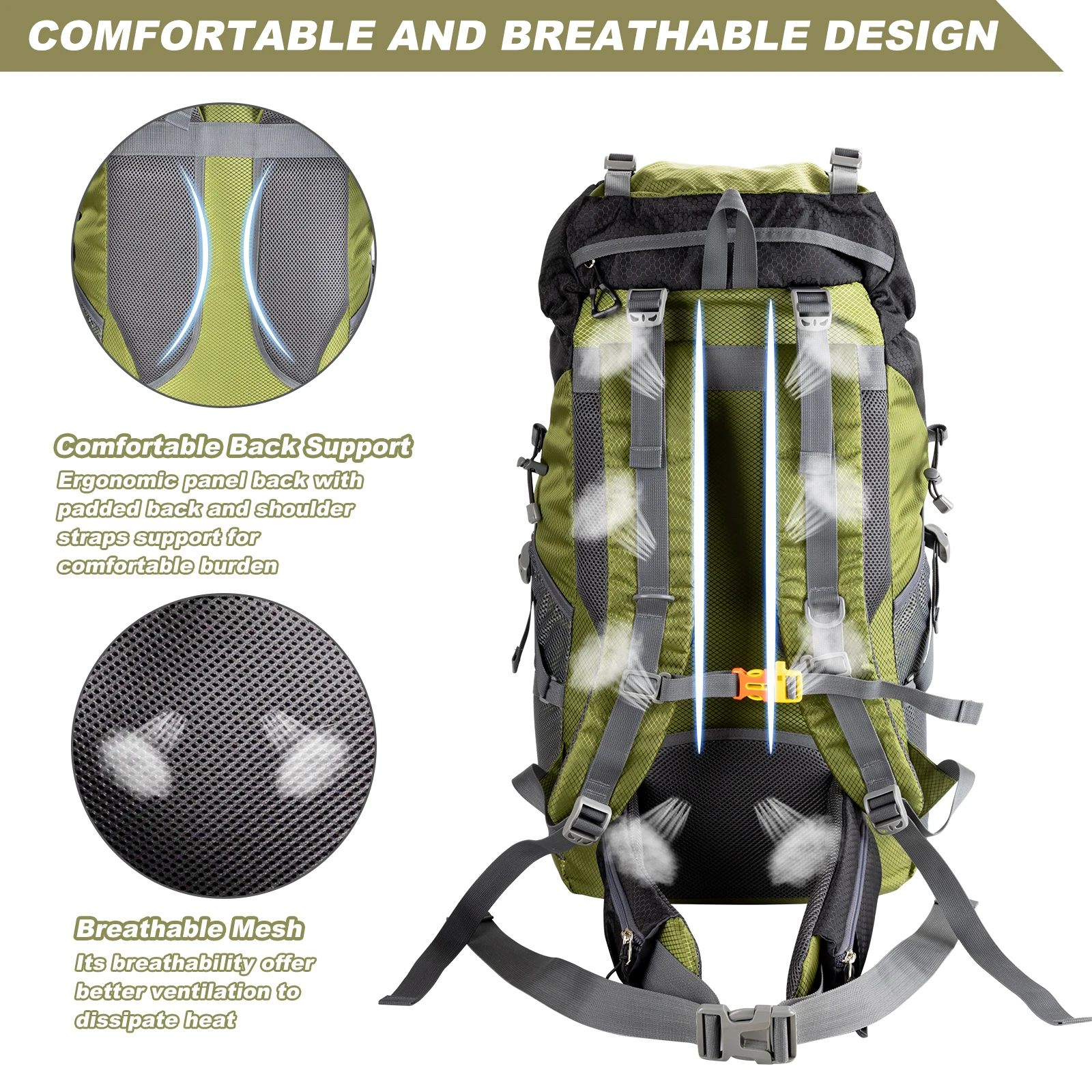 Hiking Backpacks 70L Camping Backpacking Packs for Men Women Lightweight Outdoor for Traveling, No Internal Frame