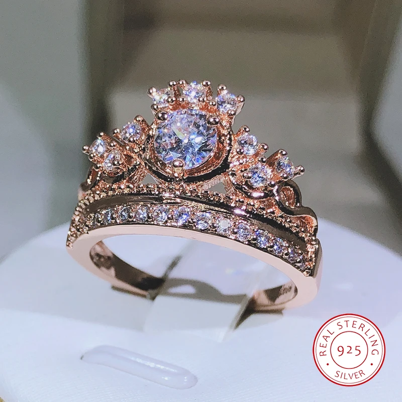 

Женское кольцо с короной из циркония, серебро 925 пробы