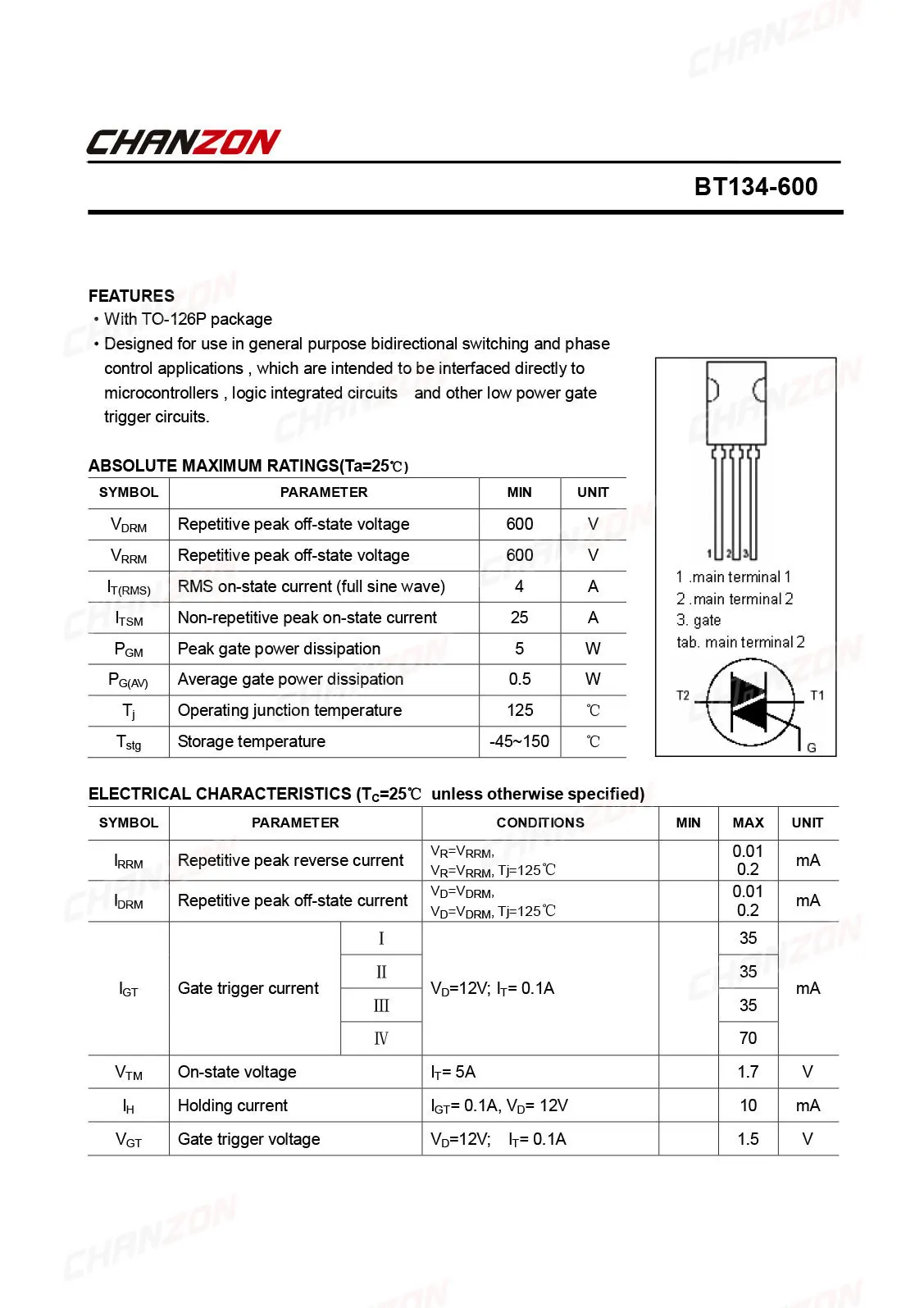 10Pcs BT134-600 TO-126 BT134 Triac SCR Transistor Bipolar Junction BJT Triode Tube Fets Thyristor 4A 600V Integrated Circuits