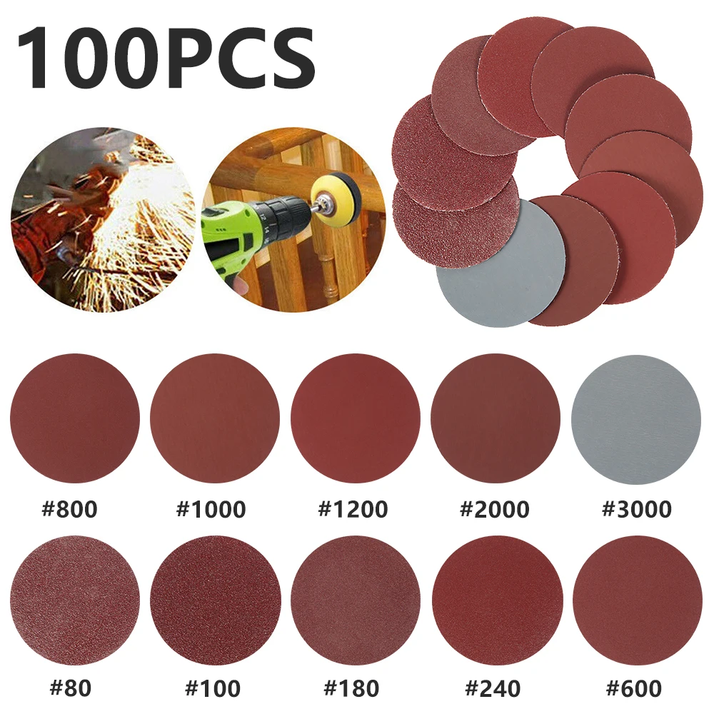 

100pcs Sanding Discs 2 Inch Round Alumina Sanding Pads 80-3000 Grit Sanding Paper Flocked Sanding Sheet Polishing Sandpaper for