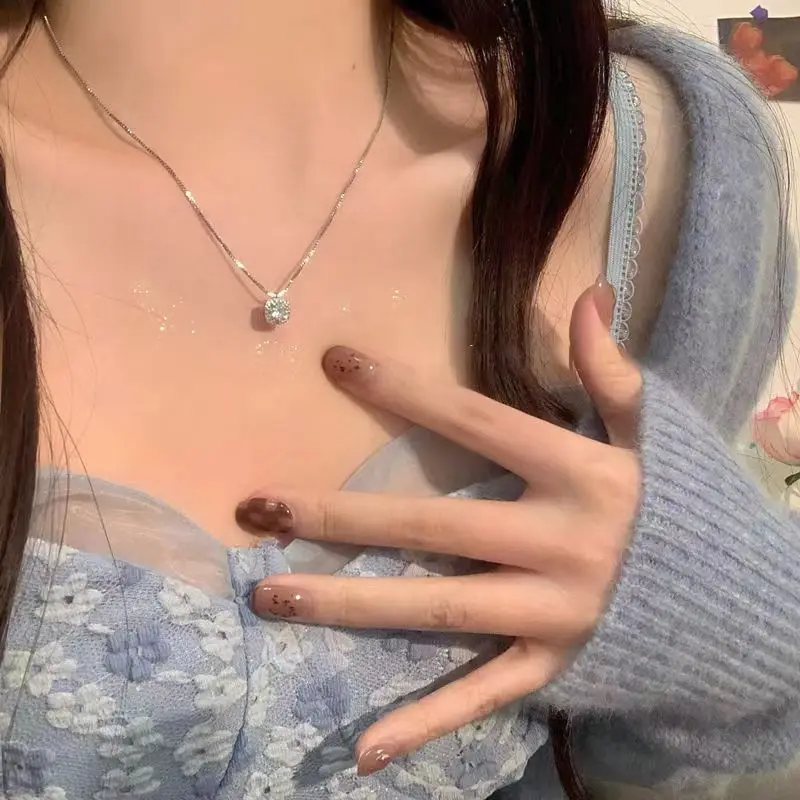 Luxury Block Zircon Pendant Necklaces Women Wedding Party Gift Romantic Clavicle Chain Chokers Korean Fashion Charm Jewelry 2024