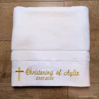AHSNME Customized Baptism Towel 70x140cm Bath Towels for Baby Christening White Towel with Name and Date 1