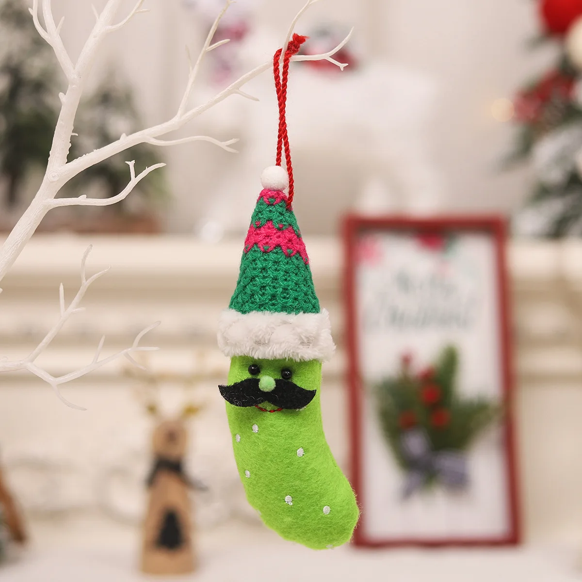 3pcs Christmas Hat Pickle Cloth Party Decoration Cartoon Old Pickled Pendant With Doll Pendant Green Cucumber Vegetable Man Hat