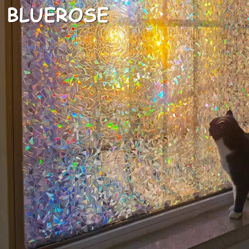 

Window Privacy Film Rainbow Static Cling Stained Glass Film Window Covering Sticker Non-Adhesive Removable Reflective for Home