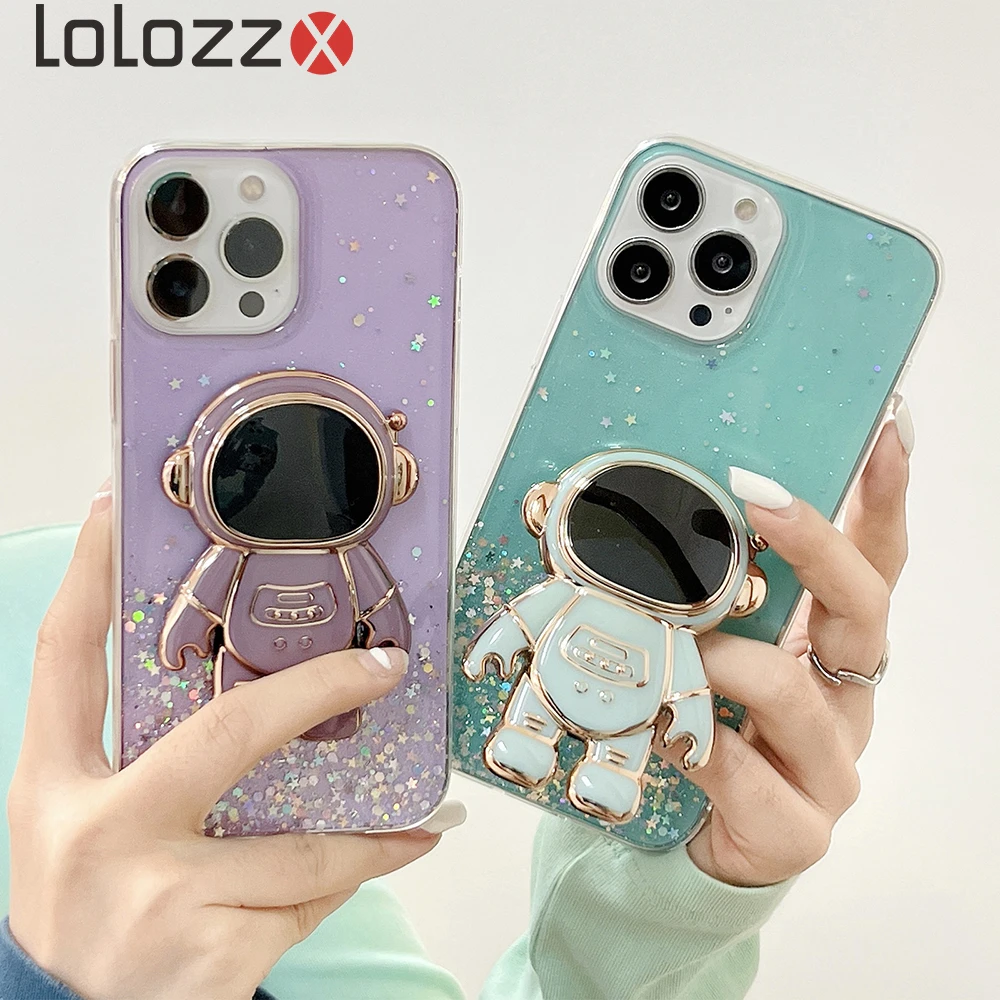 3d Astronaut Glitter Sequin Plating Case For Samsung Galaxy S22 Ultra