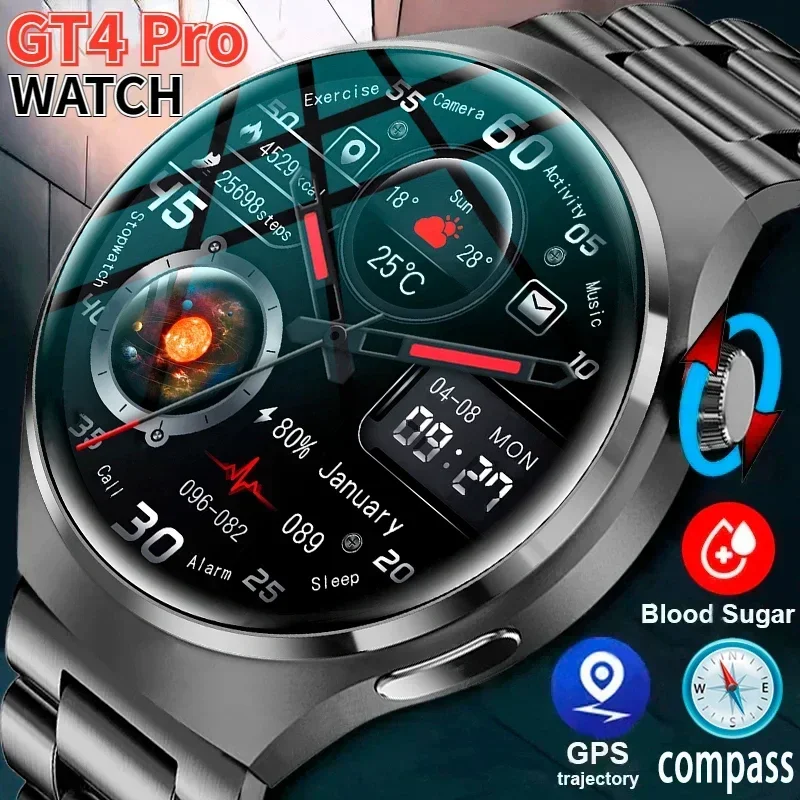 

GPS Smart Watch Men for Huawei GT4 Pro 360*360 HD Screen Heart Rate Bluetooth Call NFC IP68Waterproof Blood Sugar NEW Smartwatch