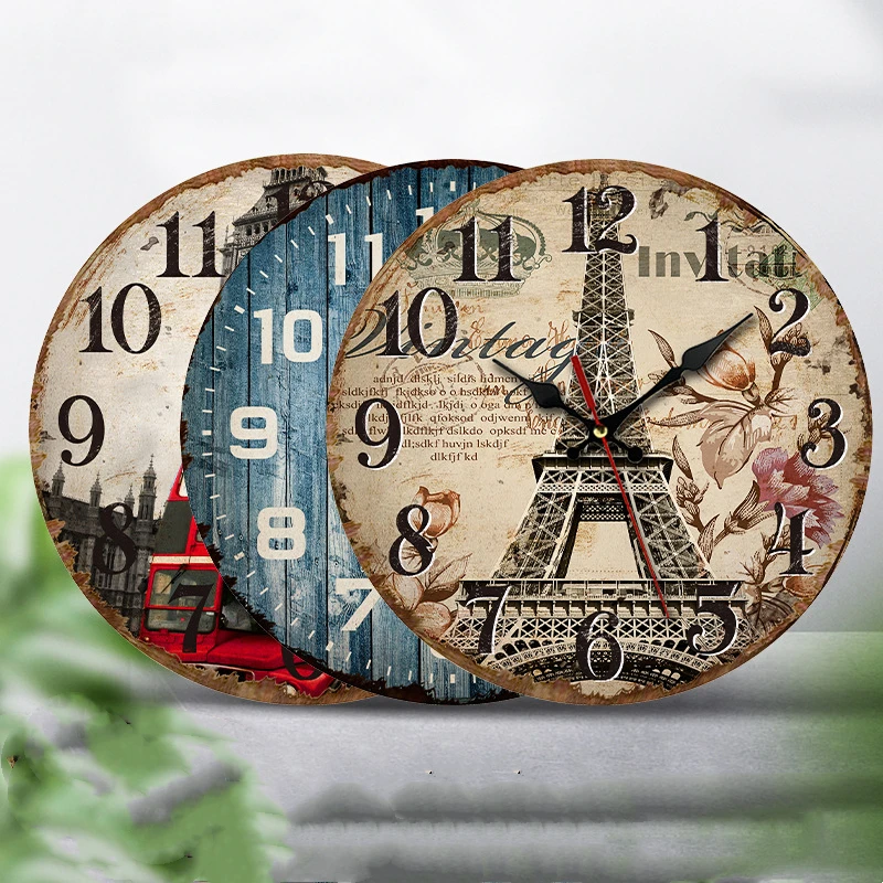 CreativeVintageWoodClockHomeMDFDensityBoardWallClockWholesale