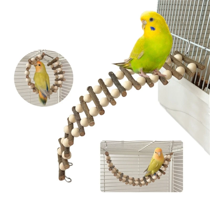 Parrots Bird Cage Ladder Toy Training Perch Portable With Metal Hooks For Small Medium Parrots G5AB