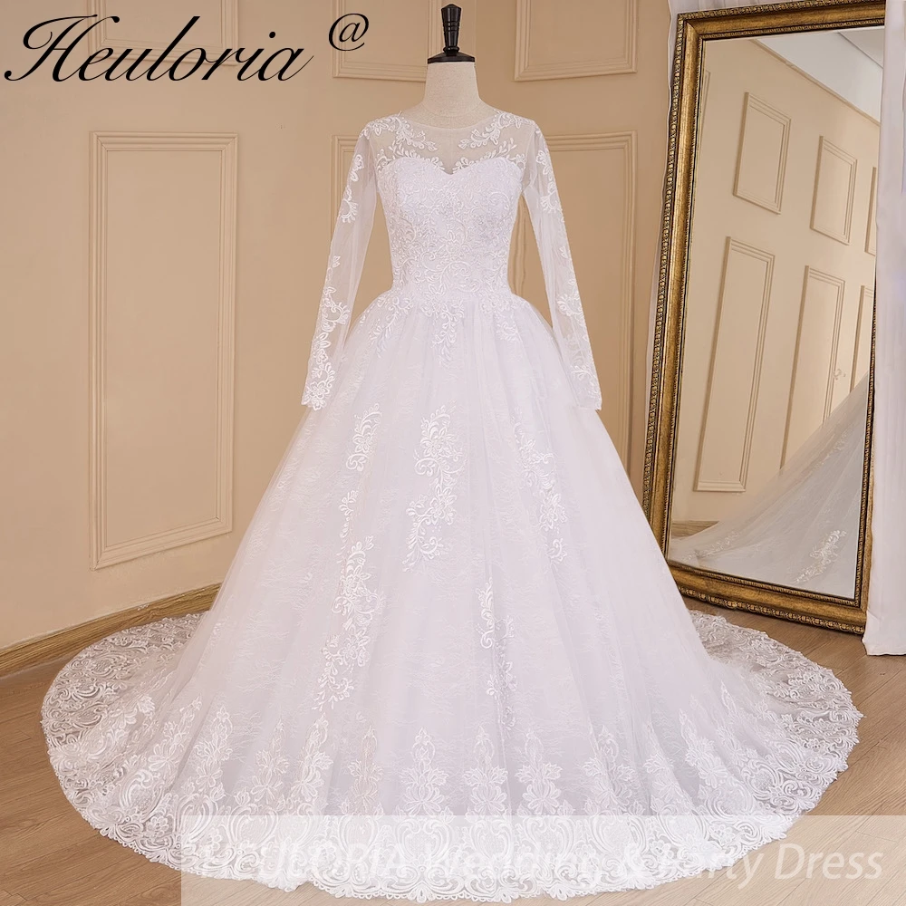 

Double lace layer Princess Ball Gown Wedding Dress Long Sleeve Lace Appliques vestido De Noiva Sweep Train Bride Bridal