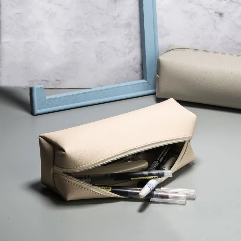 Large Capacity PU Leather Pencil Bag Stationery Holder Case Storage Box Zipper Pencil Pouch Student School Supplies