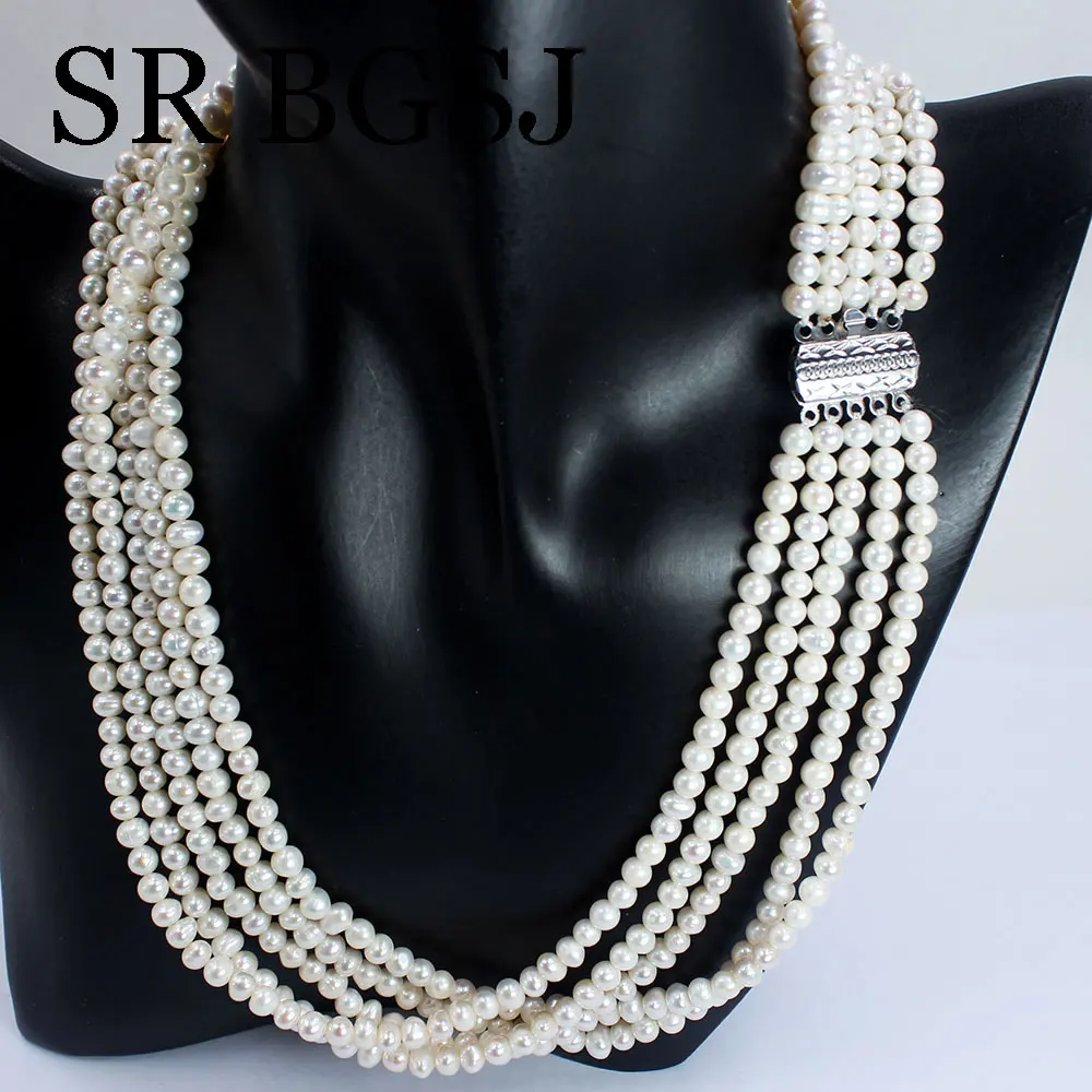 

4-5mm Genuine Round White Natural Freshwater Pearl Short Chokers Necklace for Women Jewelry Mother's Day Gift 18"