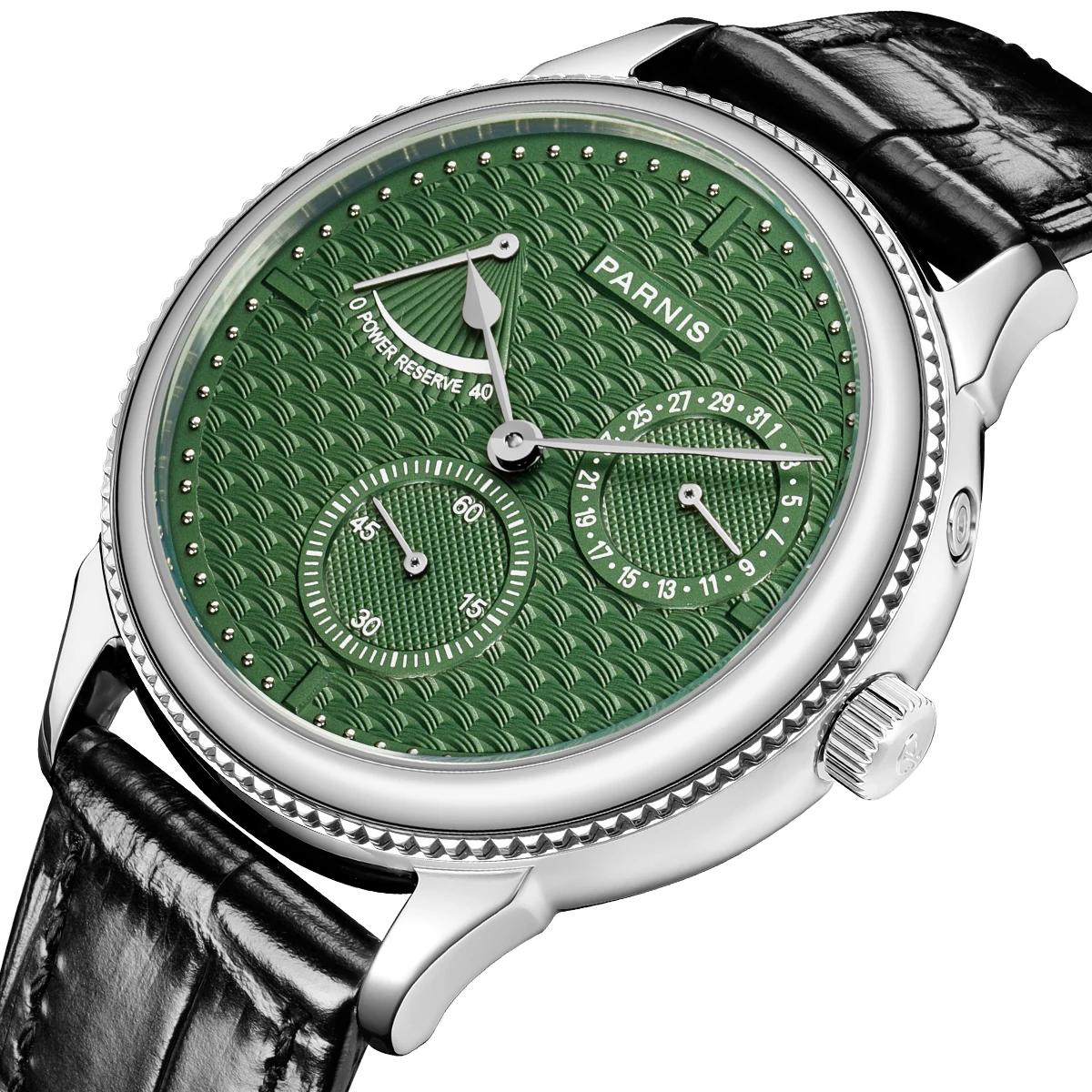 

New Arrival Parnis 42mm Green Dial Automatic Men's Watch Power Reserve Calendar Mechanical Watches Relogio Masculino 2022 Gift