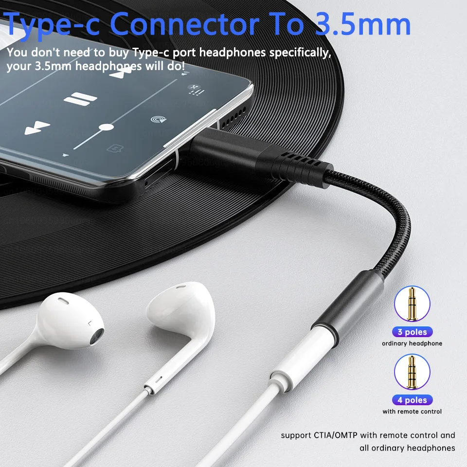 USB Type C To 3.5MM Earphone Jack Adapter For Samsung Galaxy S23 S22 Ultra S21 FE Note 20 A54 A34 A53 F54 Tab S9 Aux Audio Cable