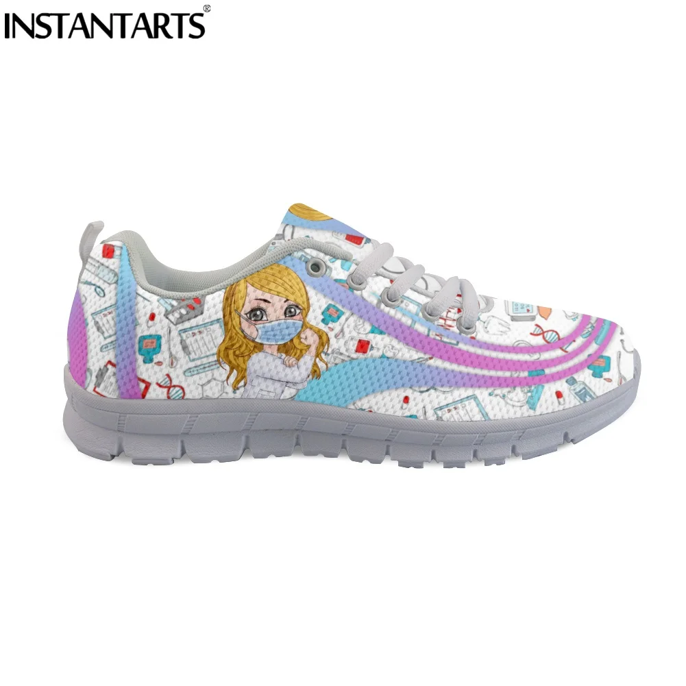 INSTANTARTS New Fashion Girls Casual Sneakers Personalized Nurse Medical Design Women Flats Shoes Female Nursing Lace up Zapatos