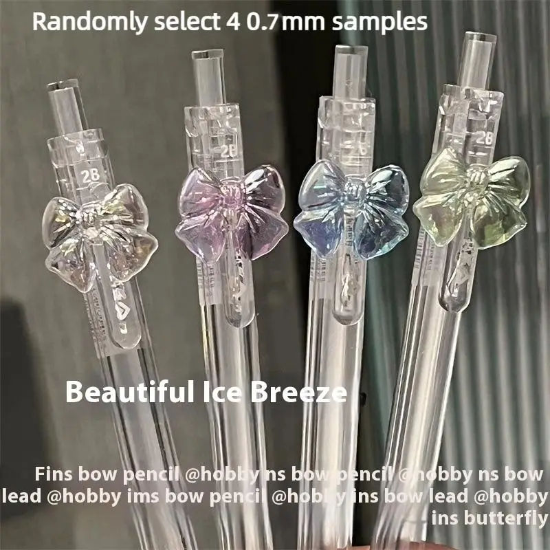 Kawaii Transparent Bowknot Mechanical Pencil with 2B Refills – Cute Stationery Set, 1/4 Pack
