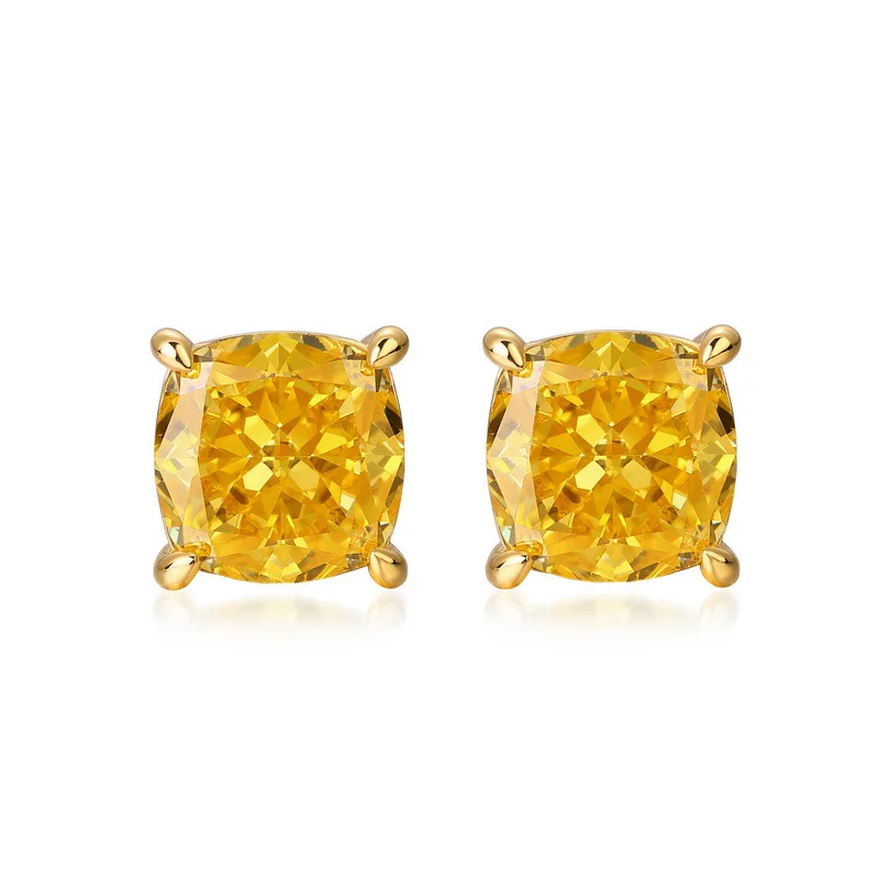 

ELSIEUNEE Luxury 925 Sterling Silver Ice Cut Citrine simulated moissanite diamonds Wedding Cocktail party stud earrings Jewelry