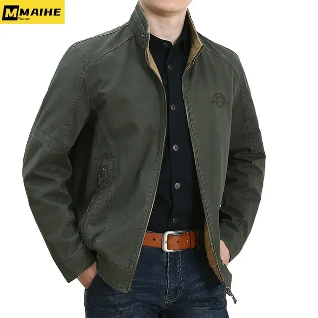 2024 New Spring Men's Bomb Jacket High Quality Luxury Double sided Cotton Khaki Coat Fashion Casual Men's Retro Tactical Jacket