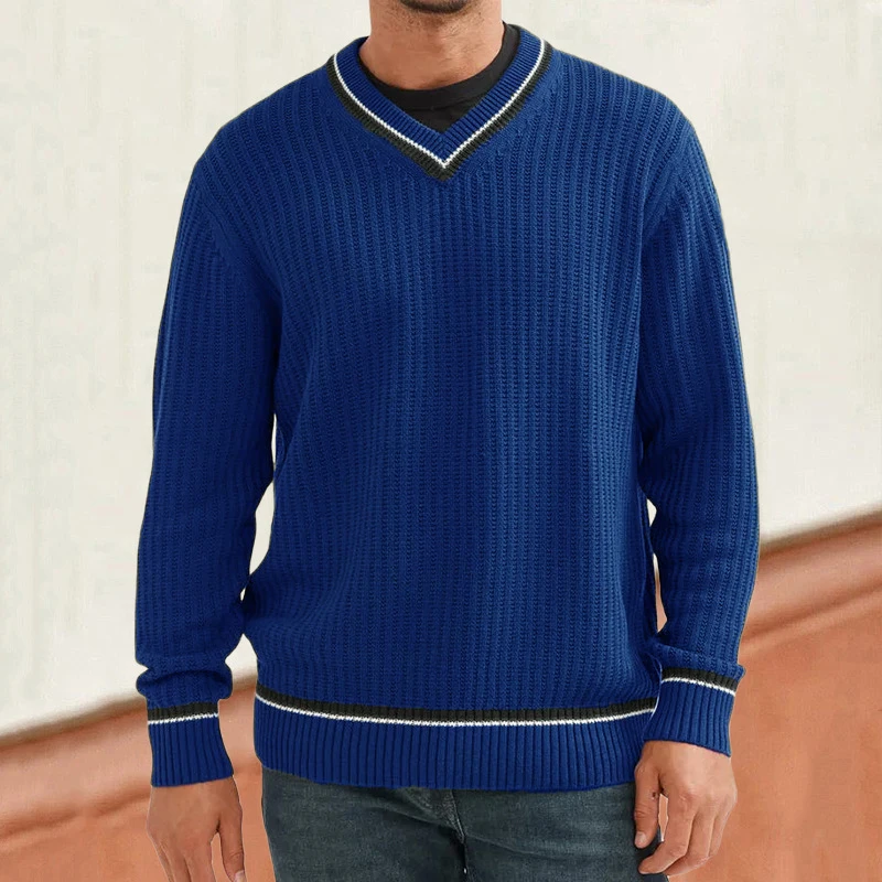 

Winter Fashion Autumn Casual Solid Knitting Man Long Sleeve V-Neck Men Sweater Mens Vintage Slim Contract Color Knitted Jumpers