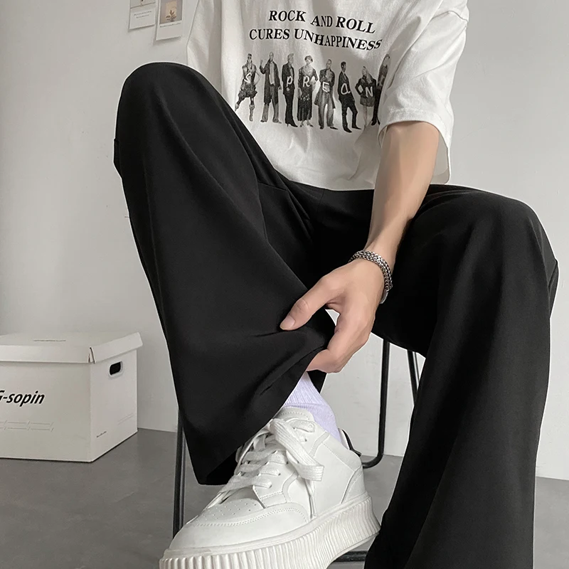 Summer Black Suit Pants Men Fashion Social Mens Dress Pants Korean Loose Straight Casual Pants Mens Office Formal Trousers M-2XL