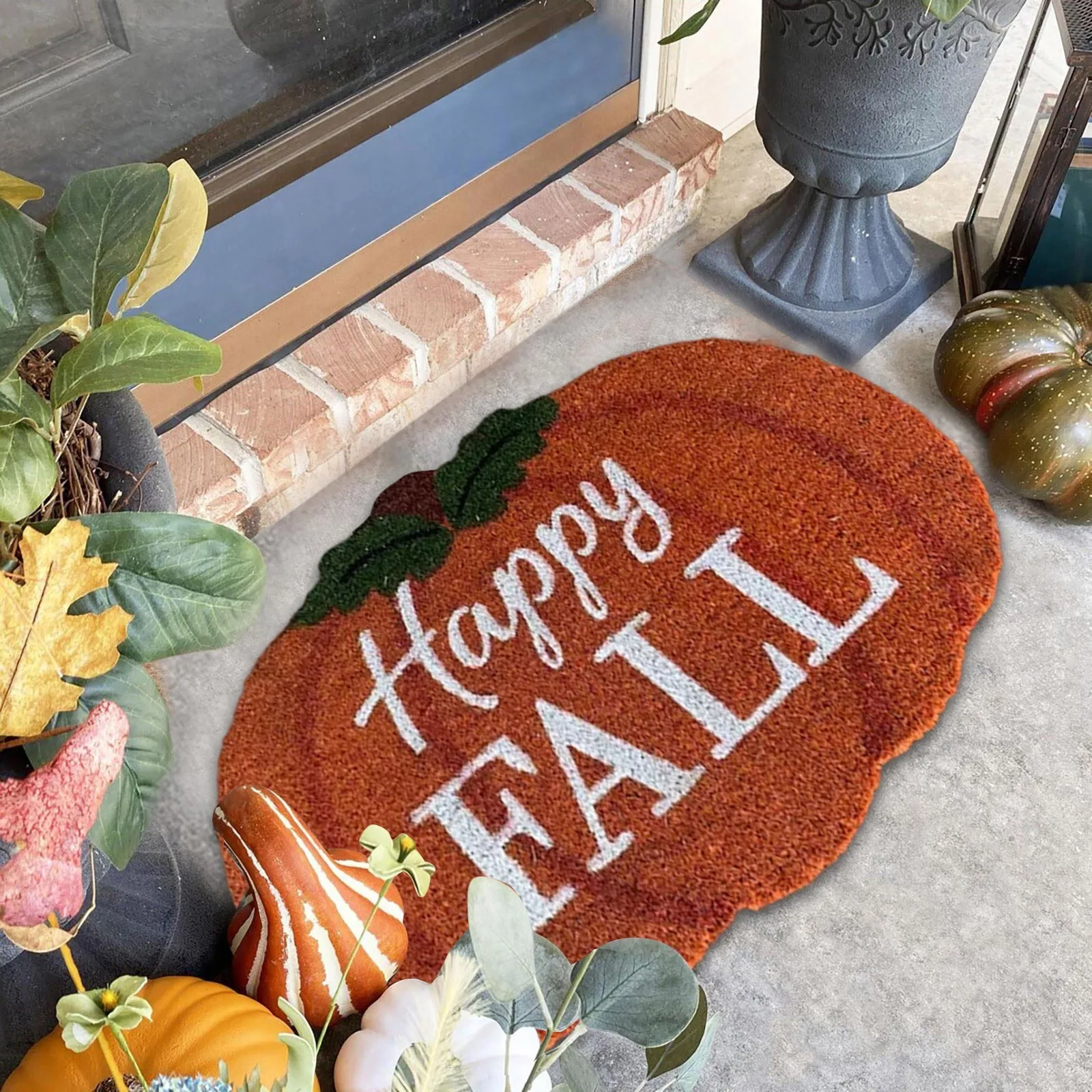 

Happy Fall Pumpkin Shape Rug Holiday Floor Mat Welcome Door Mat Plush Doormat Carpet Home Thanksgiving Holiday Decoration