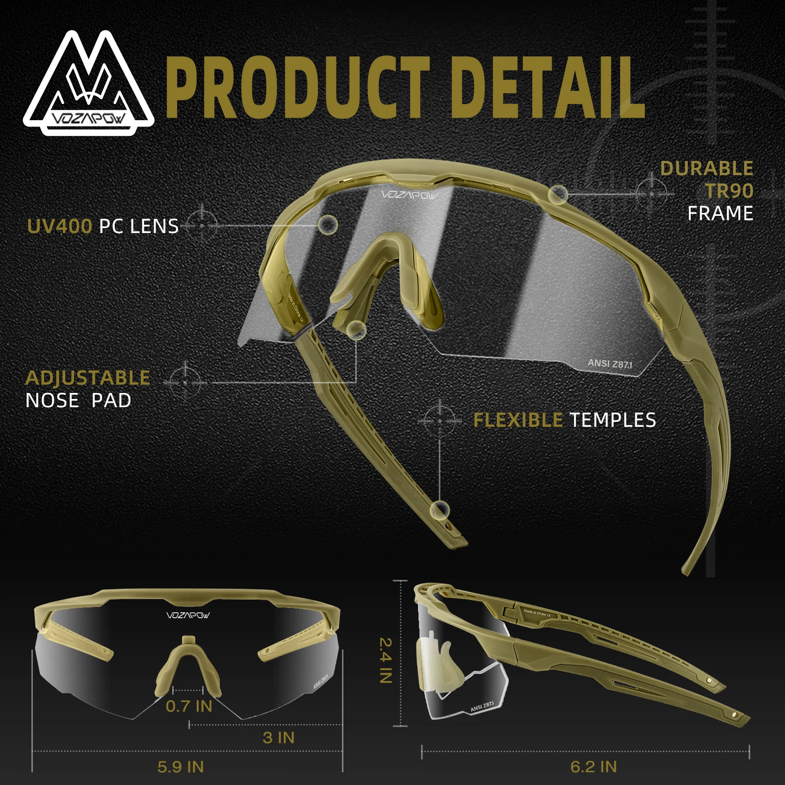 Vozapow Shooting Glasses Tactical Anti Fog HD Lens ANSI Z87.1 Certified Impact Resistant Cs Airsoft Safe Eyewears For Men Women 5
