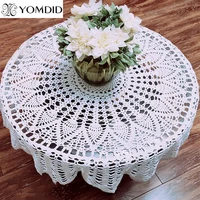YOMDID Round Handmade Crochet Openwork Tablecloth Cotton Lace Mat Placemat Tablecloth Home Wedding Valentine's Day Decoration 1