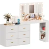 Makeup and Dressing Table with Mirror and 3-color Light, Charging Station, 6 Drawers, 2 Storage Racks, White Dressing Table 6