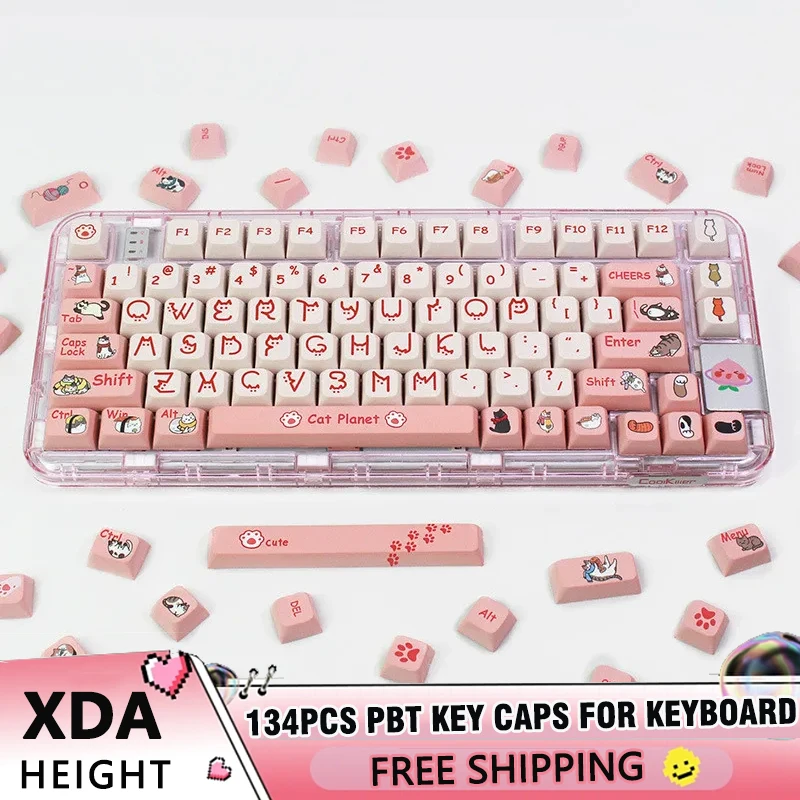 

131 Keys PBT Keycaps Cute Cat Planet Gaming Key Caps XDA Profile Dye Sublimation Keycap For MX Switches Mechanical Keyboard