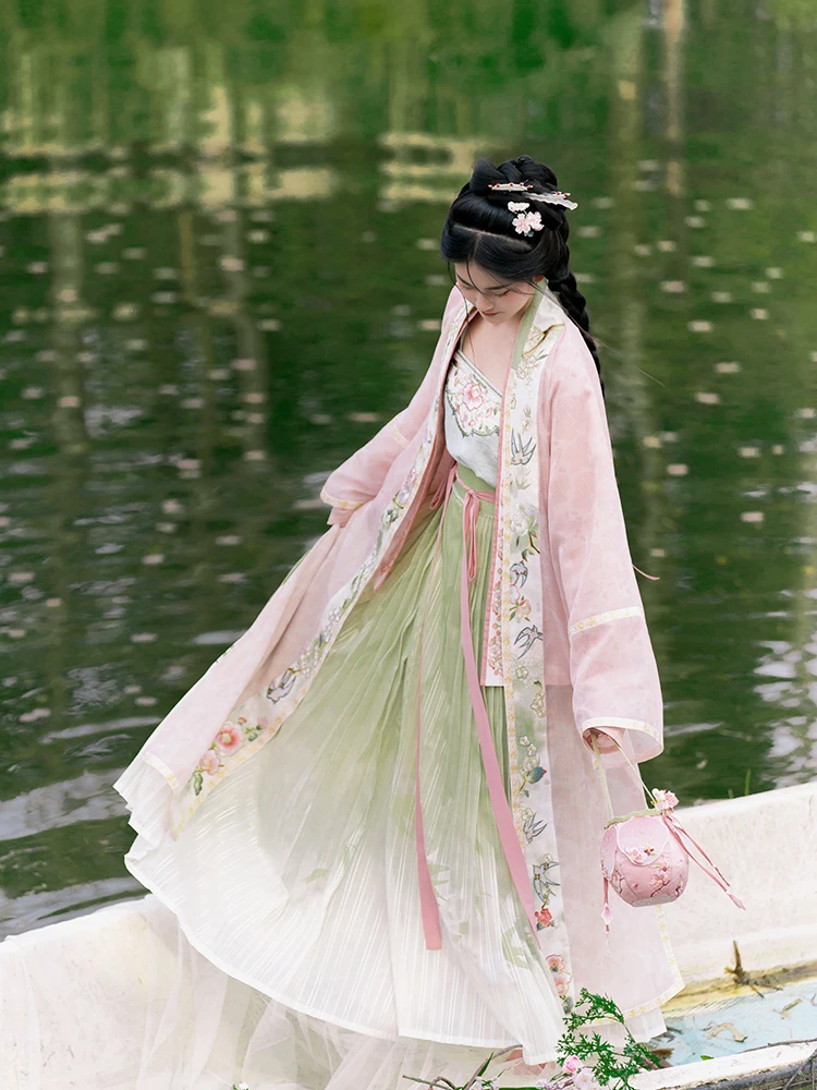 Pale Pink Plane Long Sleeve Embroidery BeiZi Green Best Lap Silk Condole Belt Hanfu Female Summer Dress Day